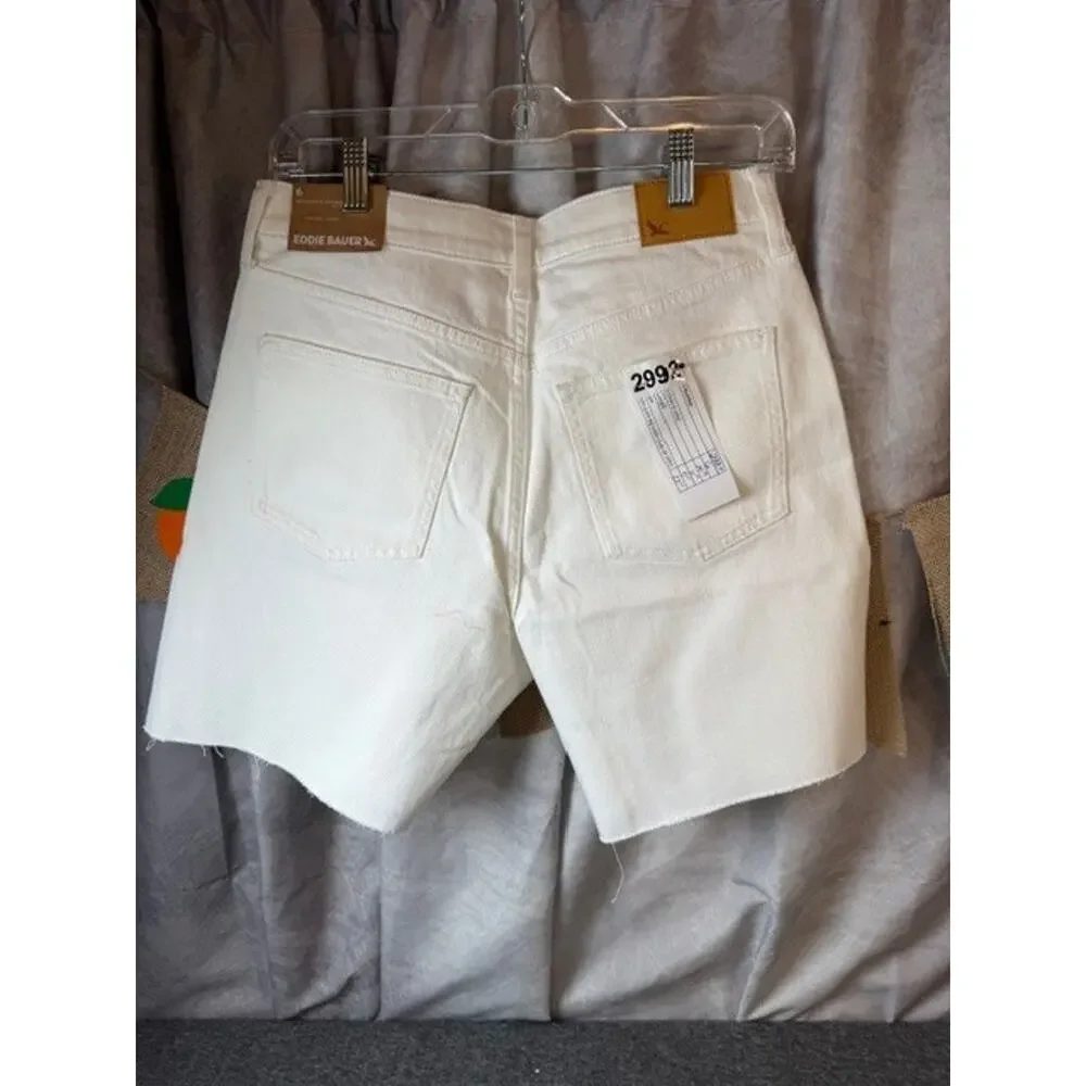 New Eddie Bauer Women Size 6 White Stretch Cotton High Rise Cutoff Denim Shorts - Picture 4 of 11